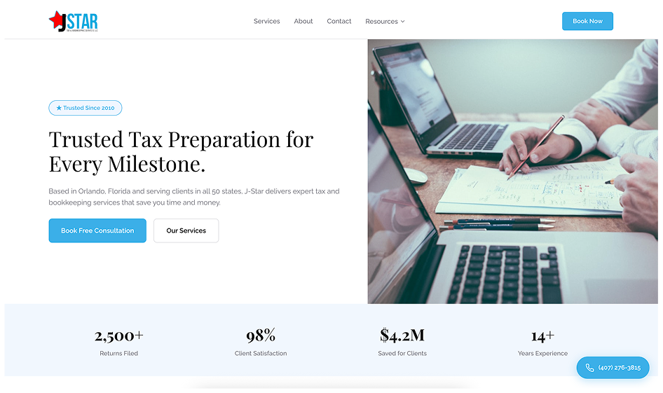 J-Star Tax Preparation website